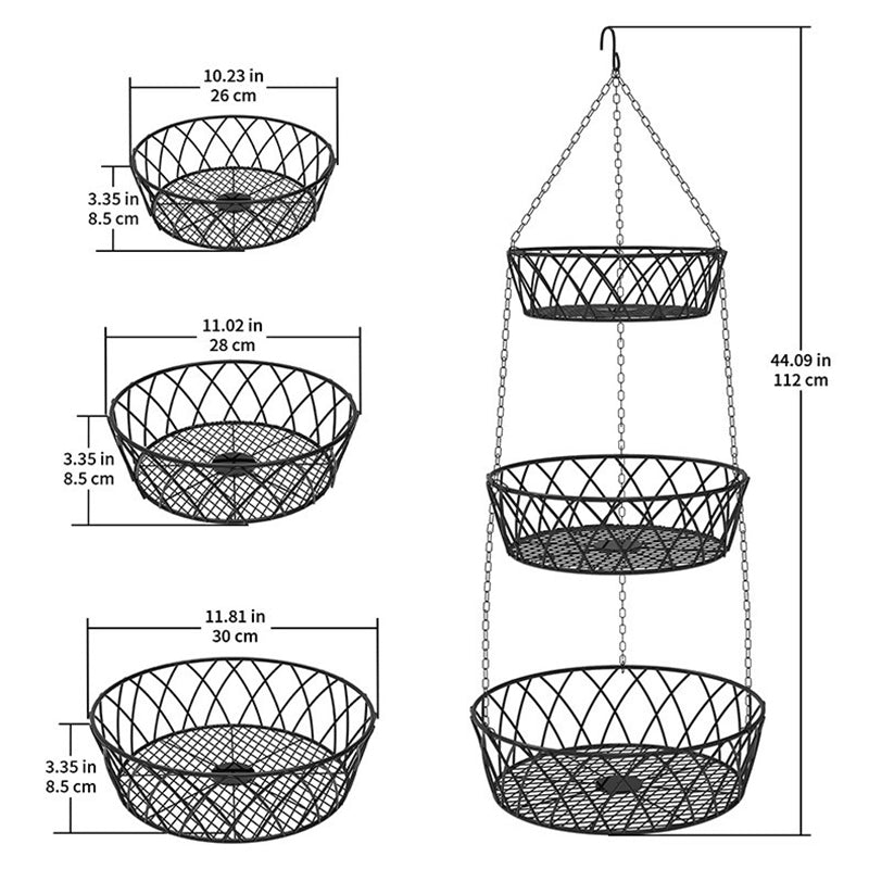 001-ZJD-SA1 3-Layer Iron Hanging Basket Potted Plant Fruit Storage Basket (BPA-free, No FDA Certificate) 001-ZJD-SA1 3-Layer Iron Hanging Basket Potted Plant Fruit Storage Basket (BPA-free, No FDA Certificate)